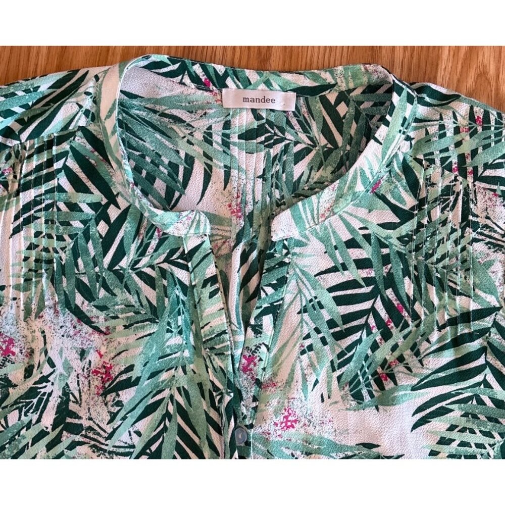 Mandee Sleeveless Blouse Women’s 1XL Tropical Leaf Print Green Resort Summer Top - Picture 4 of 11